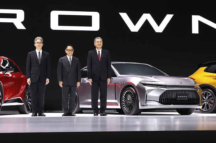 Toyota Unveils New  Crown On July 15, Toyota Motor Corporation unveiled the new Crown, the 16th generation of the company. Photo shows Toyota Motor Corporation President Akio Toyoda  center  on July 15, 2022 in Chiba City, Chiba Prefecture, Japan.