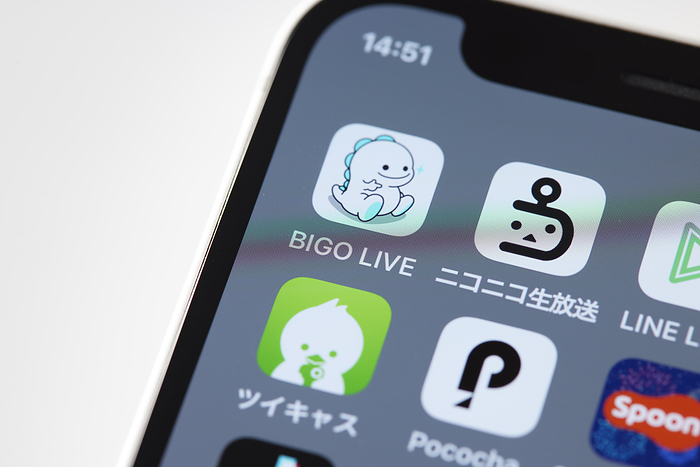 Distribution application  Vigo Live, Nico Nico Live Broadcast, etc.  The logos of mobile apps BIGO LIVE and niconico Live, are displayed on a screen in Tokyo, Japan, August 3, 2022.  Photo by Hideki Yoshihara AFLO  