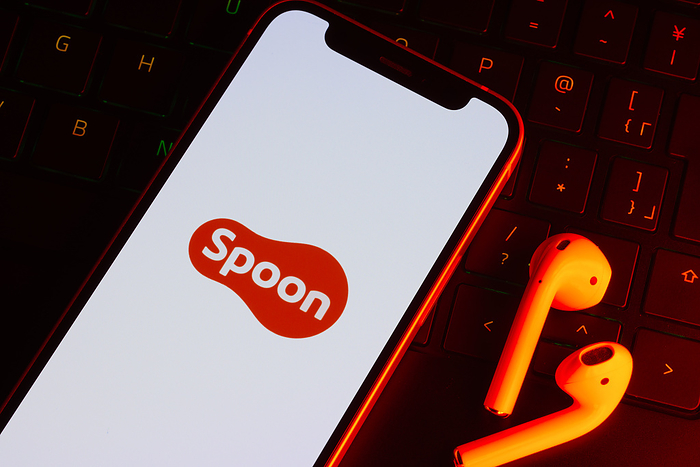 smartphone app The logo of Spoon is seen on a smartphone in Tokyo, Japan, August 3, 2022.  Photo by Hideki Yoshihara AFLO 