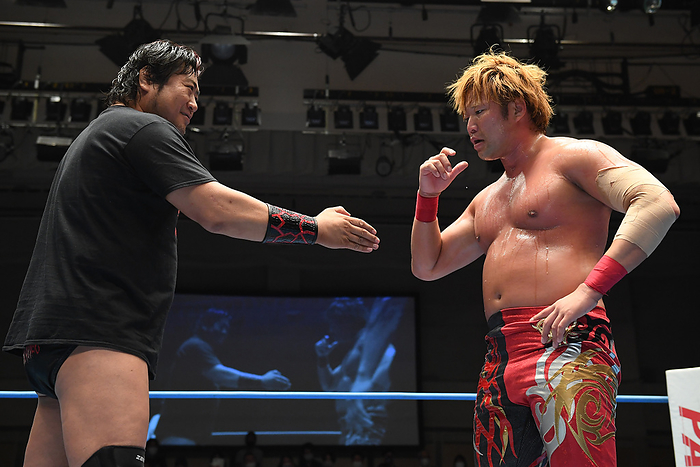 2022 All Japan Pro Wrestling August 7, 2022 All Japan Pro Wrestling: Suwama  left  and Kento Miyahara  right , who is thoughtful, recruiting for the Voodoo Murders, Korakuen Hall