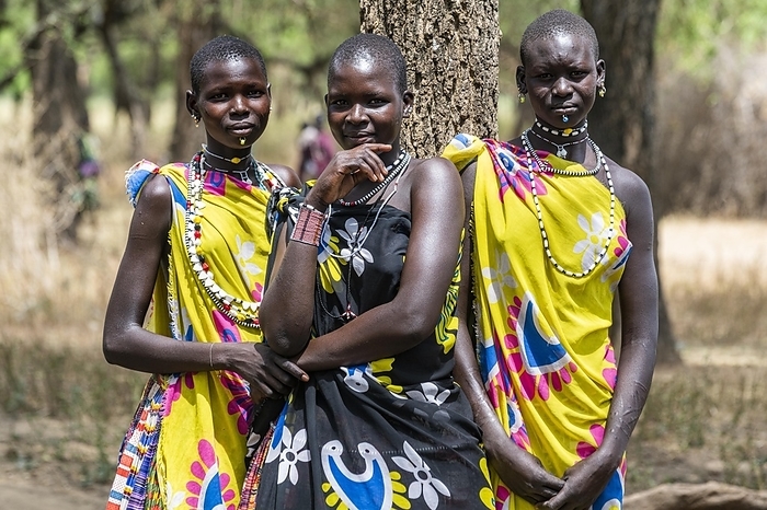 Women of Toposa, South Sudan Traditional dressed girls from the Toposa tribe, Eastern Equatoria, South Sudan, Africa