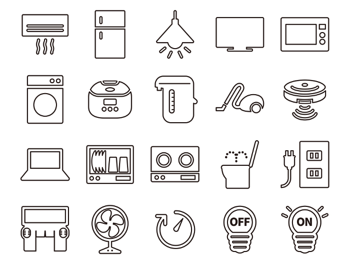 Set of electrical appliances and power saving illustrations_outline