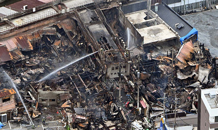 Dangae Market, one night after a massive fire. Dangae Market after a large scale fire in Kokurakita Ward, Kitakyushu City, on the morning of August 11, 2022. Photo taken at 11:17 a.m. by Yoshiyuki Hirakawa from the head office helicopter