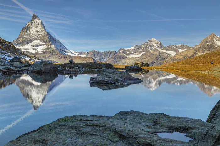 Lake Riffelsee with Matterhorn  4478m , Zermatt, Valais, Swiss Alps, Switzerland Lake Riffelsee with Matterhorn, 4478m, Zermatt, Valais, Swiss Alps, Switzerland, Europe, Photo by Markus Lange