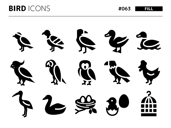 Fill style icon set related to birds_063