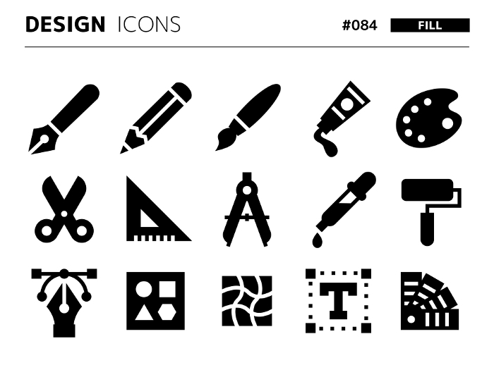 Set of fill style icons related to design_084