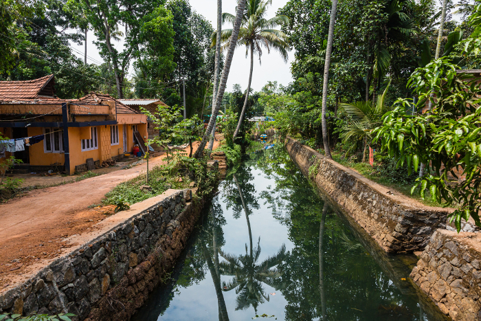 Backwater canal landscape of Alappuzha, Kerala, India
