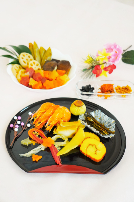 Japanese New Year's osechi dishes, vertical position