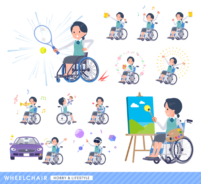 Set of office lady in wheelchair