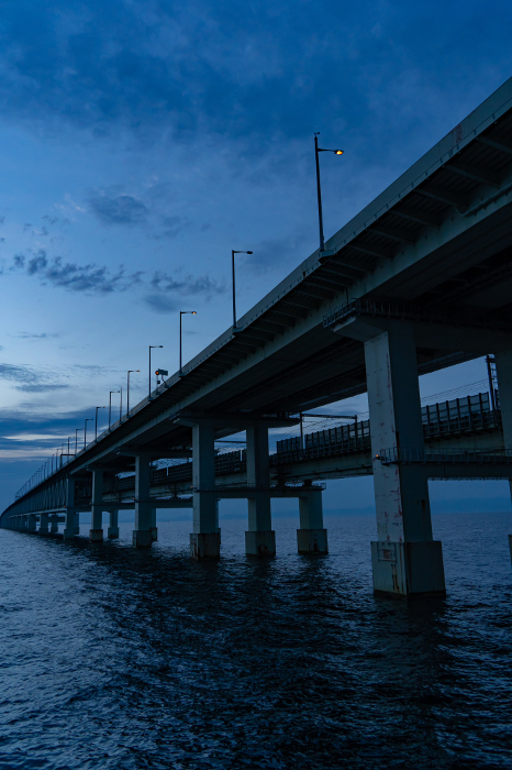 The sky after sunset and the Kansai International Airport Liaison Bridge