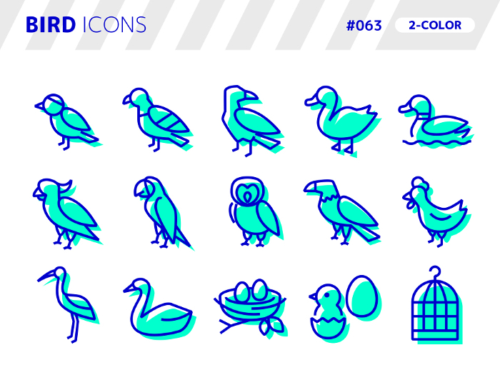Two-color style icon set related to birds_063