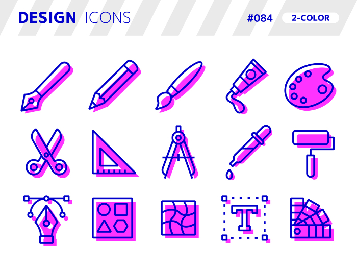 Set of icons in two-color style related to design_084