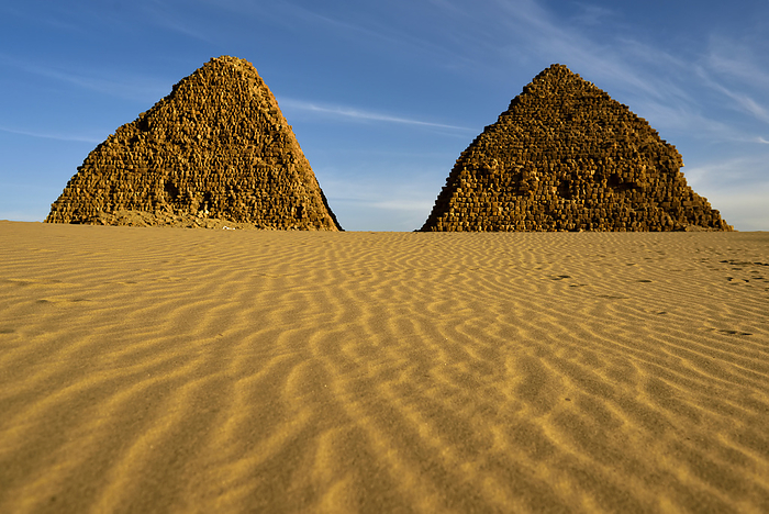 Pyramids of Nubian pharaohs at Nuri.; Meroe, Sudan, Africa., Photo by Robbie Shone / Design Pics