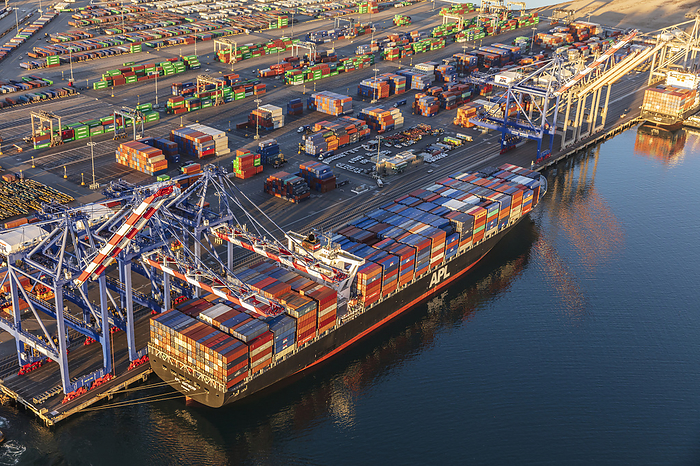 Terminal at the container port at the Port of Long Beach, California, USA; Long Beach, California, United States of America, Photo by Rick Boden & Marilyn Ledingham / Design Pics