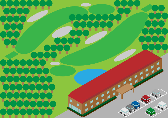 Isometric golf course and clubhouse