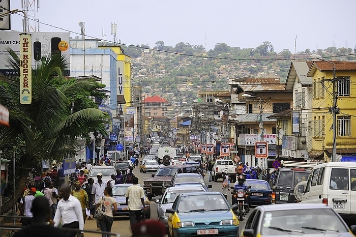Sierra Leone Road traffic in the capital city, Freetown, Western Area, Sierra Leone, Africa