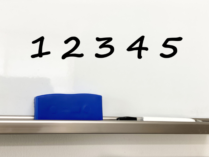 12345 numbered whiteboard with markers and eraser_Front