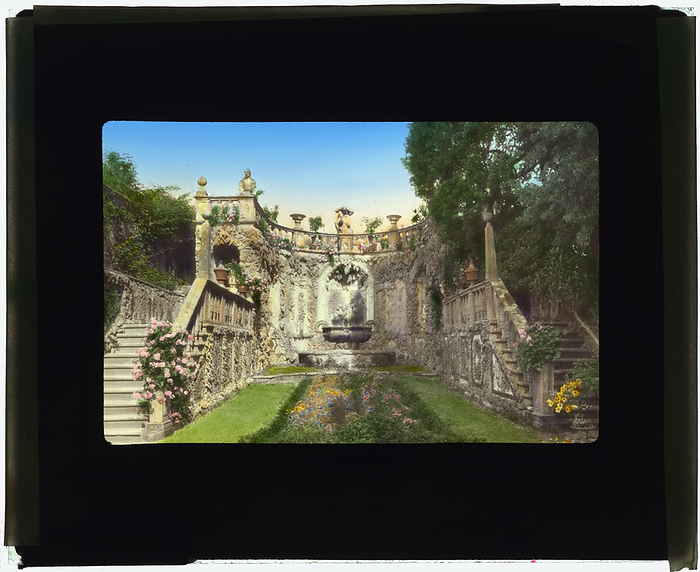 Villa Gamberaia, Bagnaia, Lazio, Italy, 1925. Creator: Frances Benjamin Johnston. Villa Gamberaia, Bagnaia, Lazio, Italy, 1925. House Architecture: Zanobi Lapi, 1610  1630. Landscape: Zanobi Lapi and others, from 1610. Also, water terrace created on south parterre by Princess Jeanne Ghyka and Martino Porcinai from 1896. Other: Baroness Clemens August von Ketteler owned the villa in 1925.