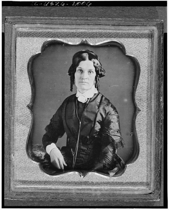 Joannette Clark Benjamin, three quarter length portrait of a woman, facing front, seated, c1840 1860 Creator: Unknown. Joannette Clark Benjamin, three quarter length portrait of a woman, facing front, seated, between 1840 and 1860. Possibly maternal grandmother of photographer Frances Benjamin Johnston.