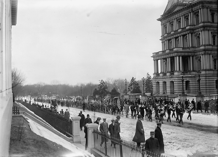Boy Scouts   Visit of Sir Robert Baden Powell To DC Reviewing Parade from White House Portico, 1911. Creator: Harris  amp  Ewing. Boy Scouts   Visit of Sir Robert Baden Powell To D.C. Reviewing Parade from White House Portico, 1911.
