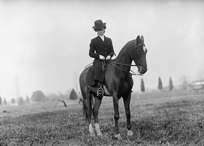 Edgewood Hunt. Ethel Mcmurray, 1912. Creator: Harris  amp  Ewing. Edgewood Hunt. Ethel Mcmurray, 1912.  Woman riding astride a horse .