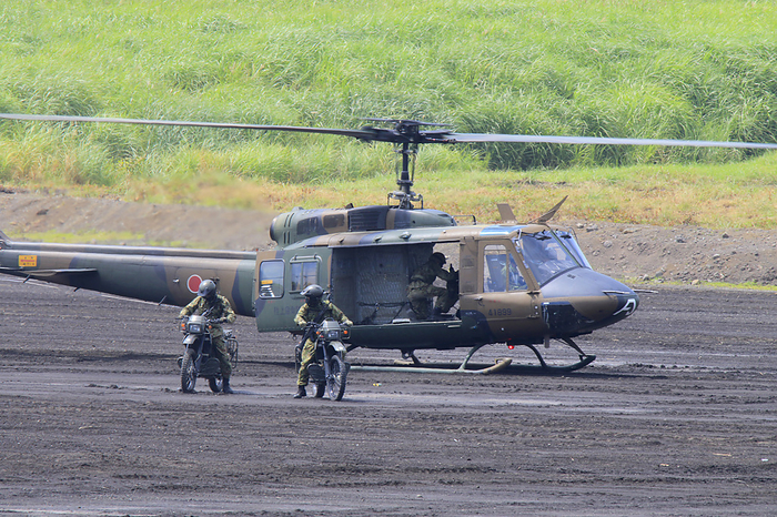 UH 1 Helicopter Motorcycle Squadron Shooting at Fuji Comprehensive Firepower Exercise