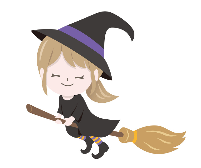 Halloween Character Clip art of Cute Witch Flying on Broomstick