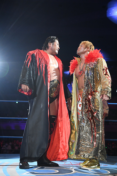 2022 All Japan Pro Wrestling Nippon Budokan, Triple Crown Heavyweight Title September 18, 2022 All Japan Pro Wrestling: Suwama  left  and Kento Miyahara  right  glare at each other as they enter Nippon Budokan