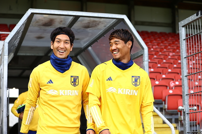 Japan training session Japan s Genki Haraguchi  L  and Hidemasa Morita during a training session at Paul Janes Stadion in Dusseldorf, Germany, September 21, 2022.  Photo by JFA AFLO 