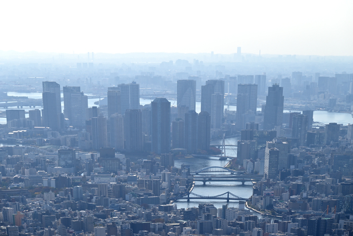 View of the Tokyo Bay Area and the bridge over the Sumida River from Tokyo Sky Tree