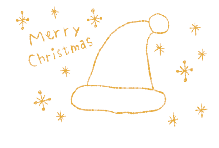 Santa hat illustration and Merry Christmas letters_white background horizontal
