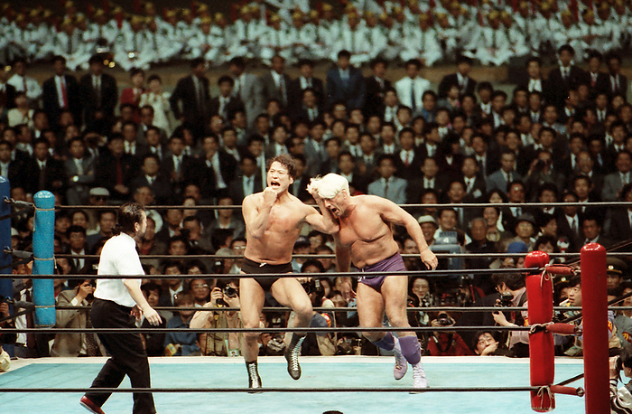 A. Inoki North Korea  Festival of Peace Antonio Inoki in a fierce fight with former NWA champion Ric Flair  right  in front of 190,000 North Korean spectators in April 1995, photo date 19950429.