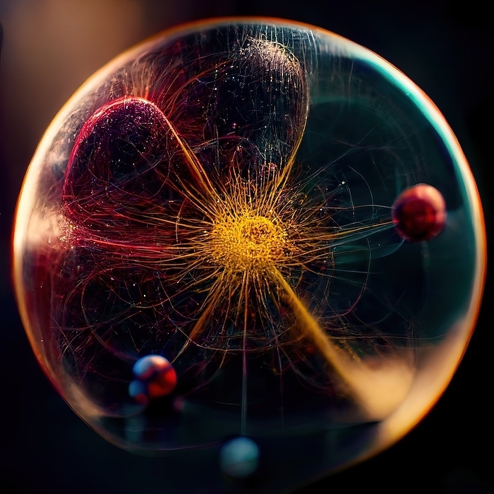 Subatomic particles and atoms, conceptual illustration Subatomic particles and atoms, conceptual illustration., by RICHARD JONES SCIENCE PHOTO LIBRARY