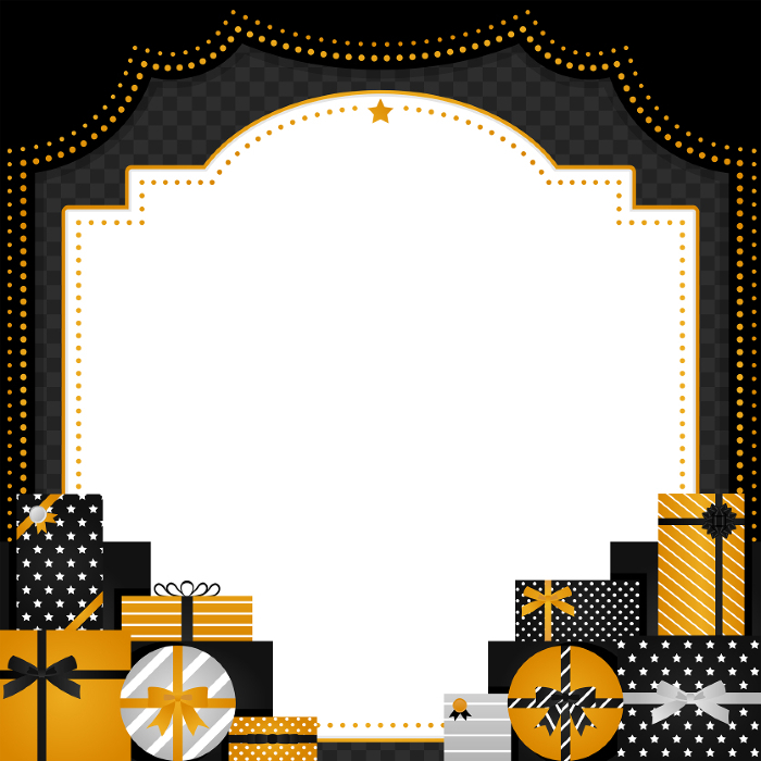 Old theater-style frames & backgrounds: Pile of presents / black (square)