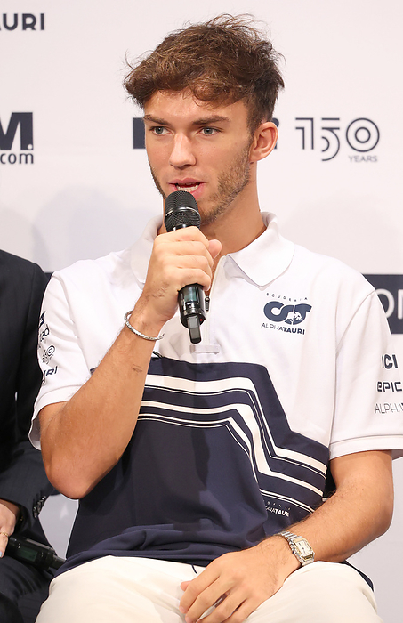 Kakuta and Gasly meet in Tokyo before the 2022 F1 Japanese GP October 5, 2022, Tokyo, Japan   Scuderia Alpha Tauri Formula 1 driver Pierre Gasly of France speaks at a press conference in Tokyo on Wednesday, October 5, 2022. Formula 1 Japan Grand Prix will be held at the Suzuka circuit on October 9.    Photo by Yoshio Tsunoda AFLO  