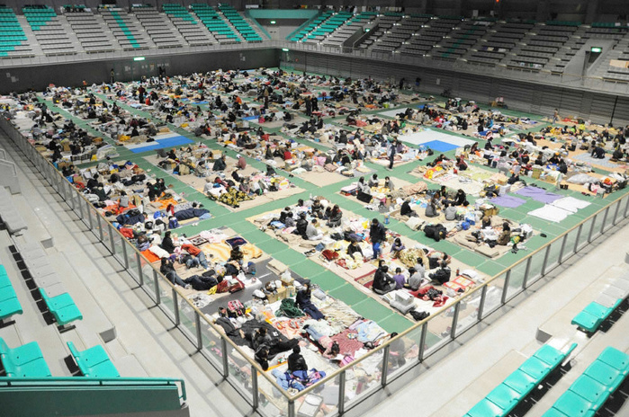 The Great East Japan Earthquake, Yamagata City Sports Center, a shelter, was scheduled to be used as a polling place for the local elections   Yamagata Yamagata City Sports Center, which was to be used as a polling place. It has been used as an evacuation center after the earthquake disaster.