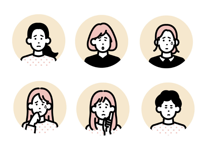 Icon illustration set of a woman with a negative expression