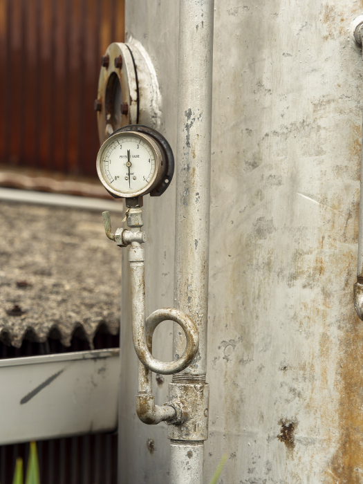 Pressure gauges installed in closed containers at the plant