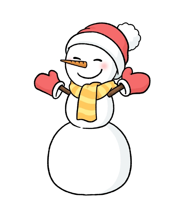 Three-tiered snowman wearing gloves and knit hat