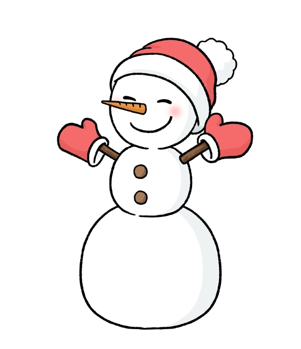 Three-tiered snowman wearing gloves and knit hat