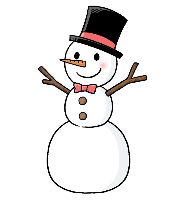 Three-tiered snowman wearing a silk hat