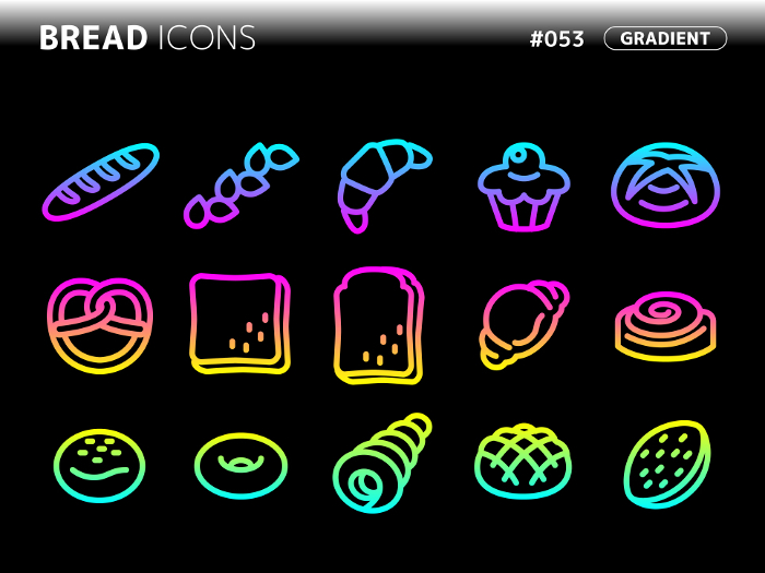 Bread related gradient style icon set_053