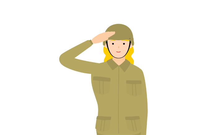 Pose as a female soldier, greeting and saluting