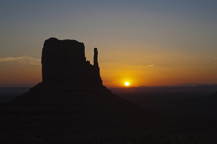 West Mitten Butte at sunrise, Monument Valley, Colorado Plateau, Navajo Nation Reservation, Arizona, USA