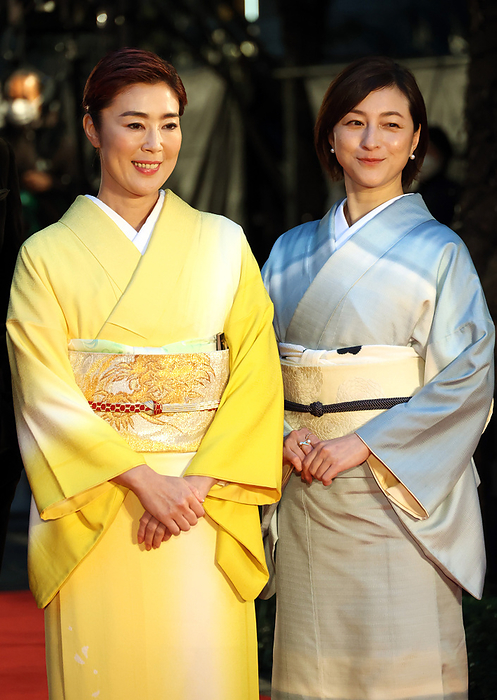 Tokyo International Film Festival opening ceremony is held October 24, 2022, Tokyo, Japan   Japanese actresses Shinobu Terashima  L  and Ryoko Hirosue  R  pose for photo as they attend the opening ceremony of the Tokyo International Film Festival for their latest movie  2 Women  in Tokyo on Monday, October 24, 2022. The 35th movie festival will be held from October 24 through November 2.       Photo by Yoshio Tsunoda AFLO 