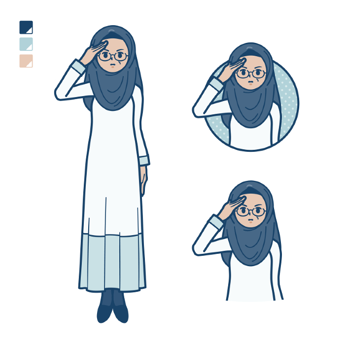 Illustration of a senior Arabic woman saluting.