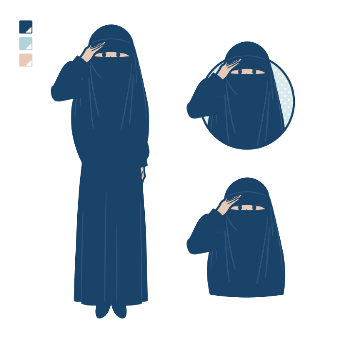 Illustration of a Muslim woman in niqab saluting.