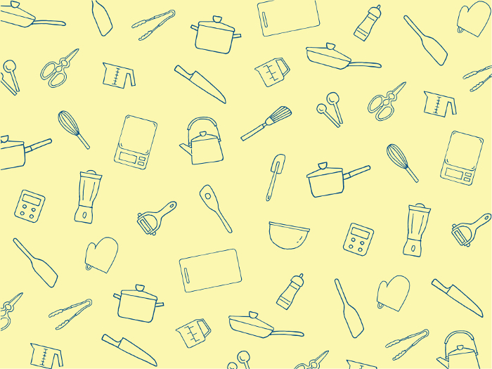 Background pattern of pen drawing of kitchen utensils