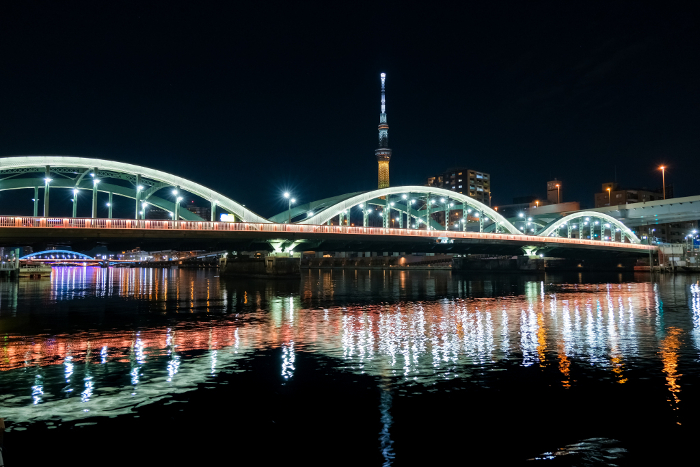 Night view of Stable Bridge over Sumida River, Tokyo