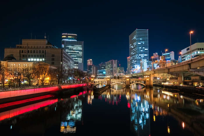 Night view of Nakanoshima, Osaka City from Hokoryu Bridge